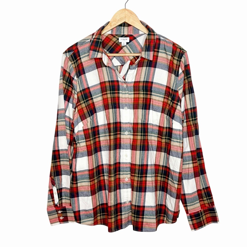 J Crew Plaid Flannel Shirt Womens XL Granola Girl Earthy Grunge 90s Layering